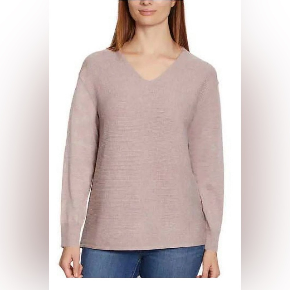 Ella Moss Women’s Long Sleeve Ribbed V-Neck Sweater - Mauve Large